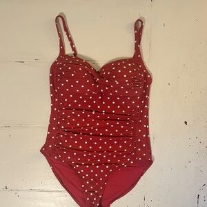 Elegant Red Polka Dot Women's One-Piece Swimsuit